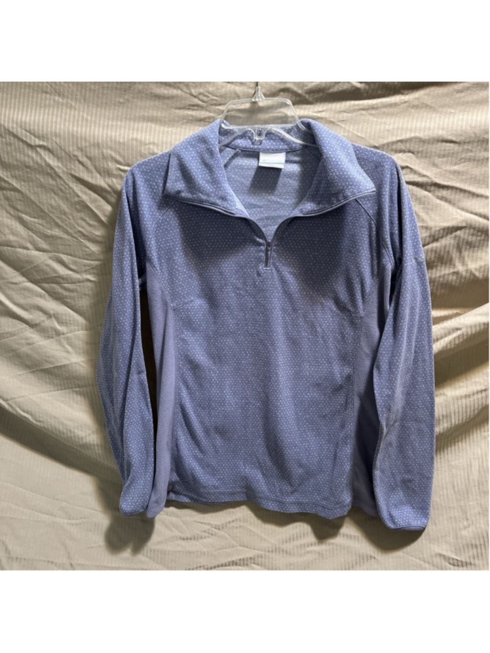 Columbia Women’s Fleece Quarter Zip Pullover Blue W/dots Large 1/4 Zip Soft